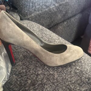Christian Louboutin Gray Suede Heels with Red Soles